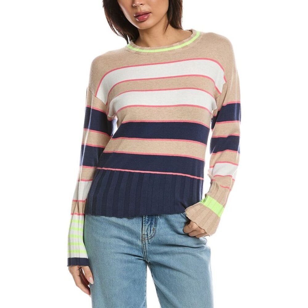 Wispr Womens  Ocean Stripe Crewneck Silk-Blend Top, White